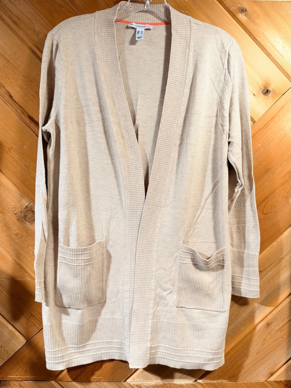 Isaac Mizrahi Cream Open-Front Pocket Cardigan